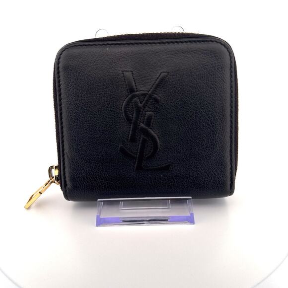 YSL Monogram Compact Wallet in Navy Blue Grained Leather - Picture 1 of 4